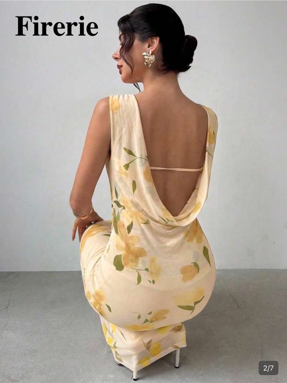 ❤️  Pale Yellow Floral Backless Maxi Dress